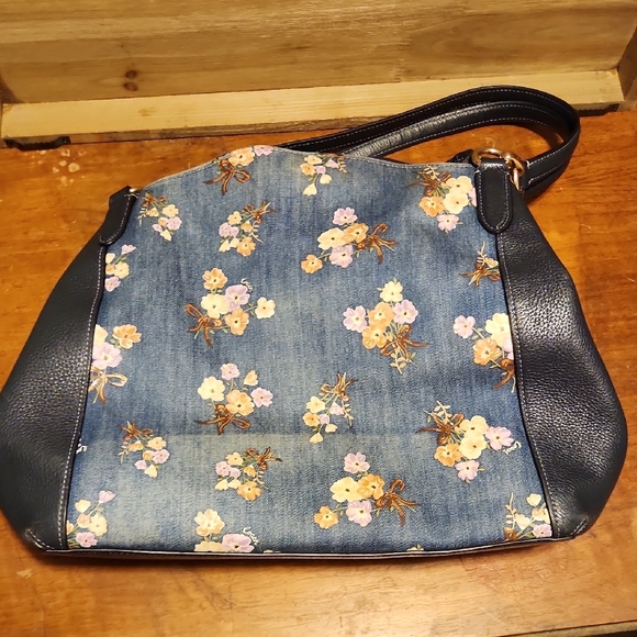 Coach Hallie Denim Shouldet Bag With Painted Floral - Picture 5 of 16